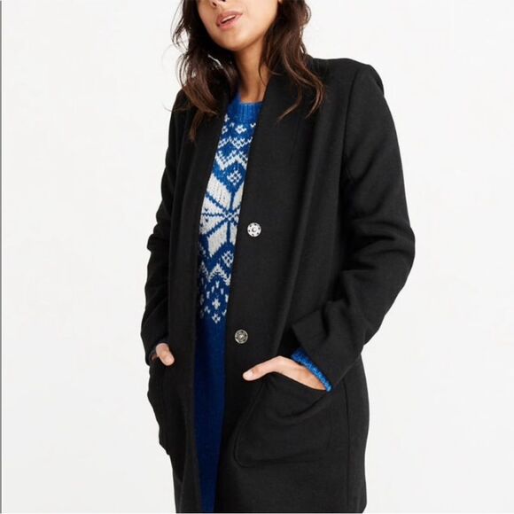 Abercrombie & Fitch Women's Wool Blend Collarless Coat in Black Size Small - Picture 1 of 15